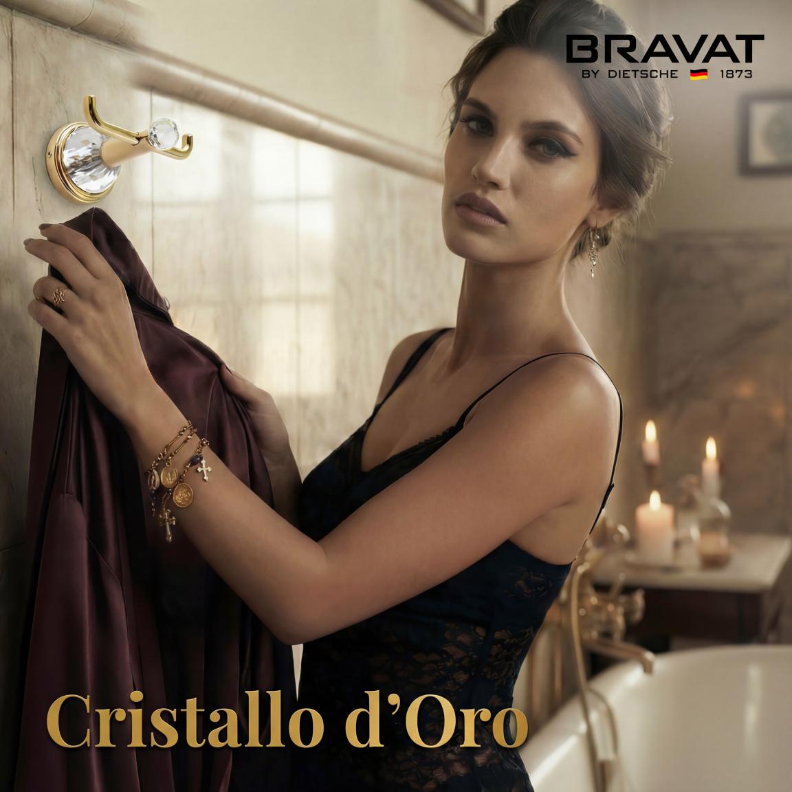 Крючок для ванной комнаты настенный Bravat D7283G-SW для халатов и полотенец цвет золотой с кристаллами Swarovski