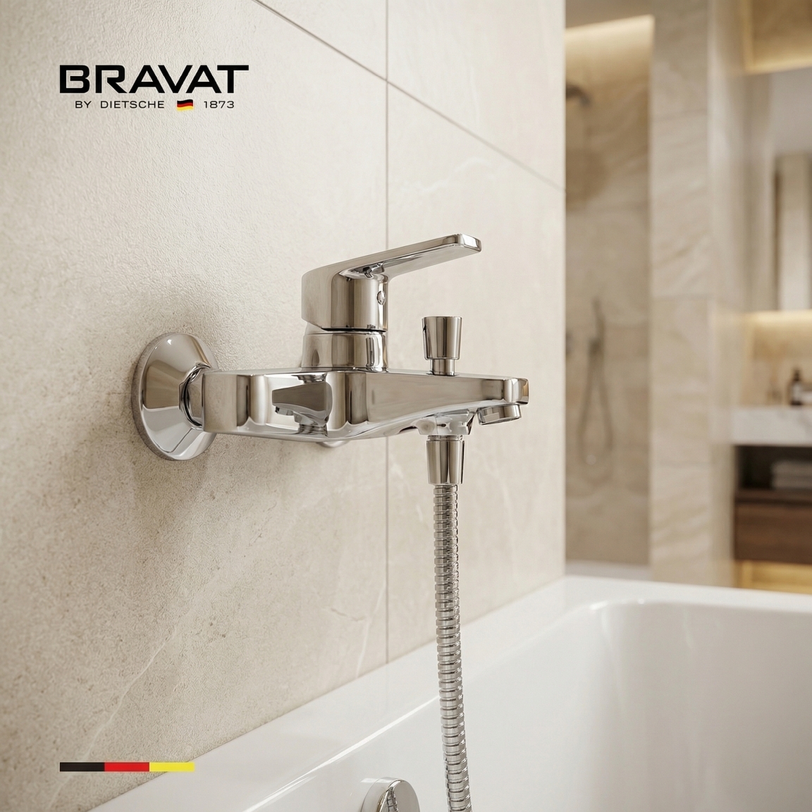 Настенный смеситель для ванны и душа BRAVAT F65299C-1-SW