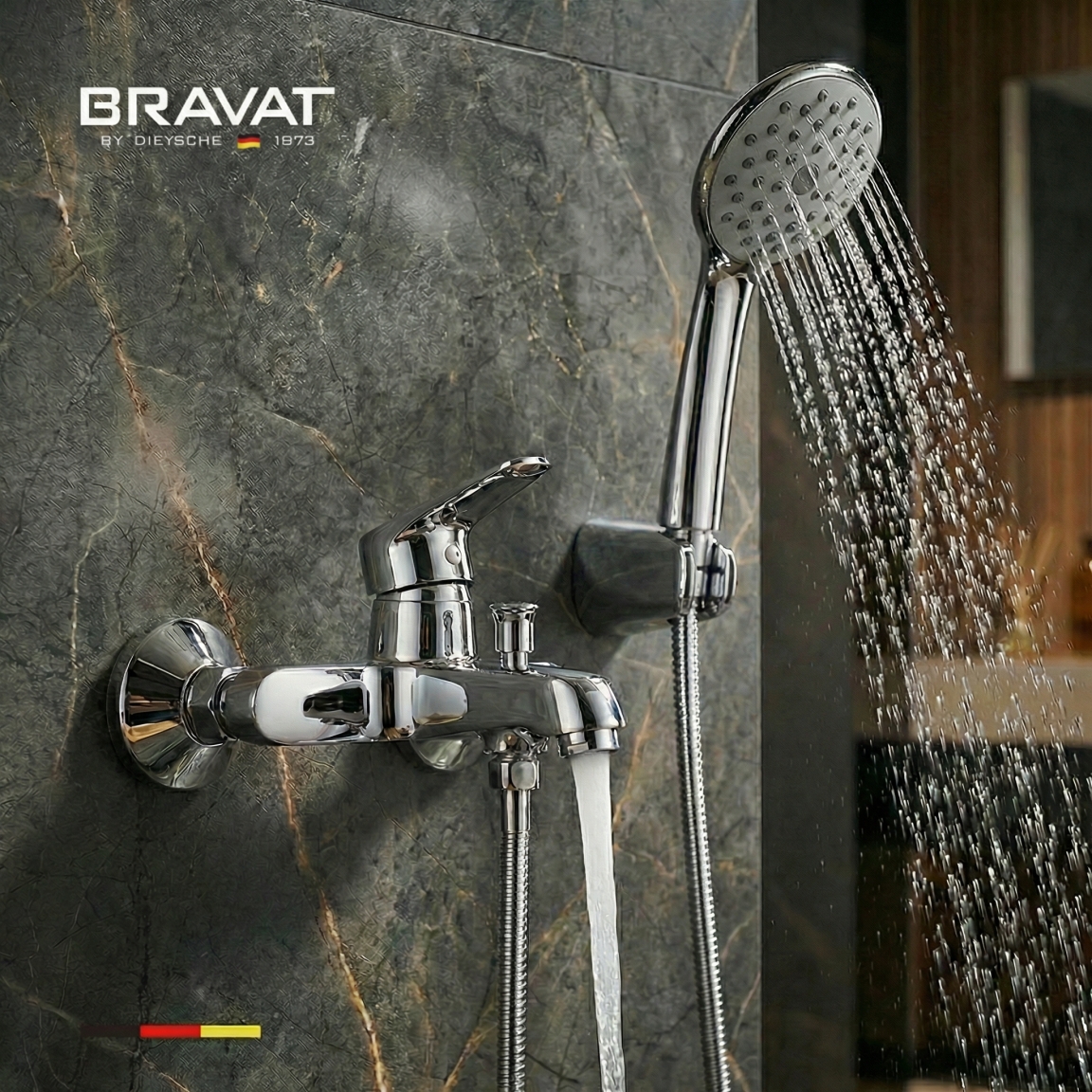 Настенный смеситель для ванны и душа BRAVAT F693147C-B-SW