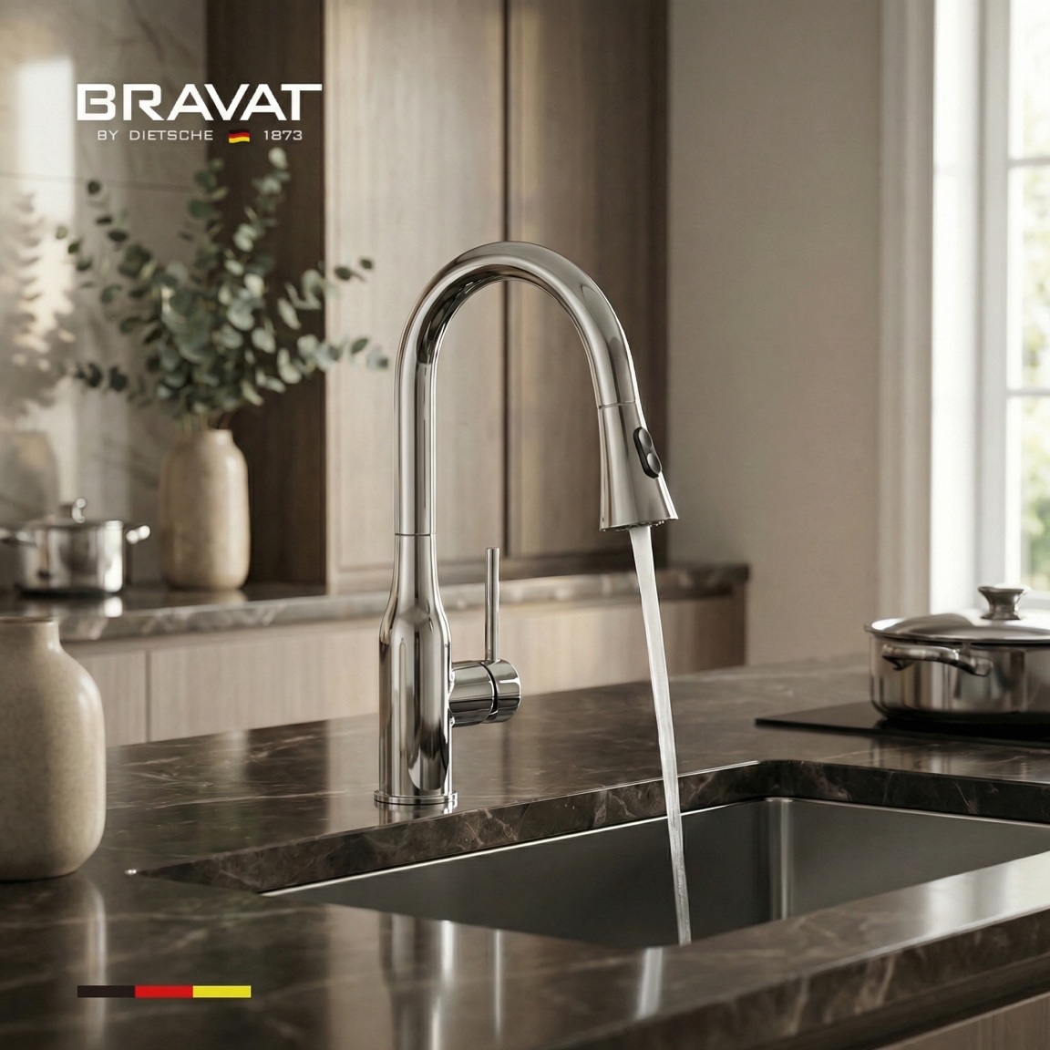 Смеситель для кухни с выдвижным изливом цвет хром BRAVAT F7798929CP-SW