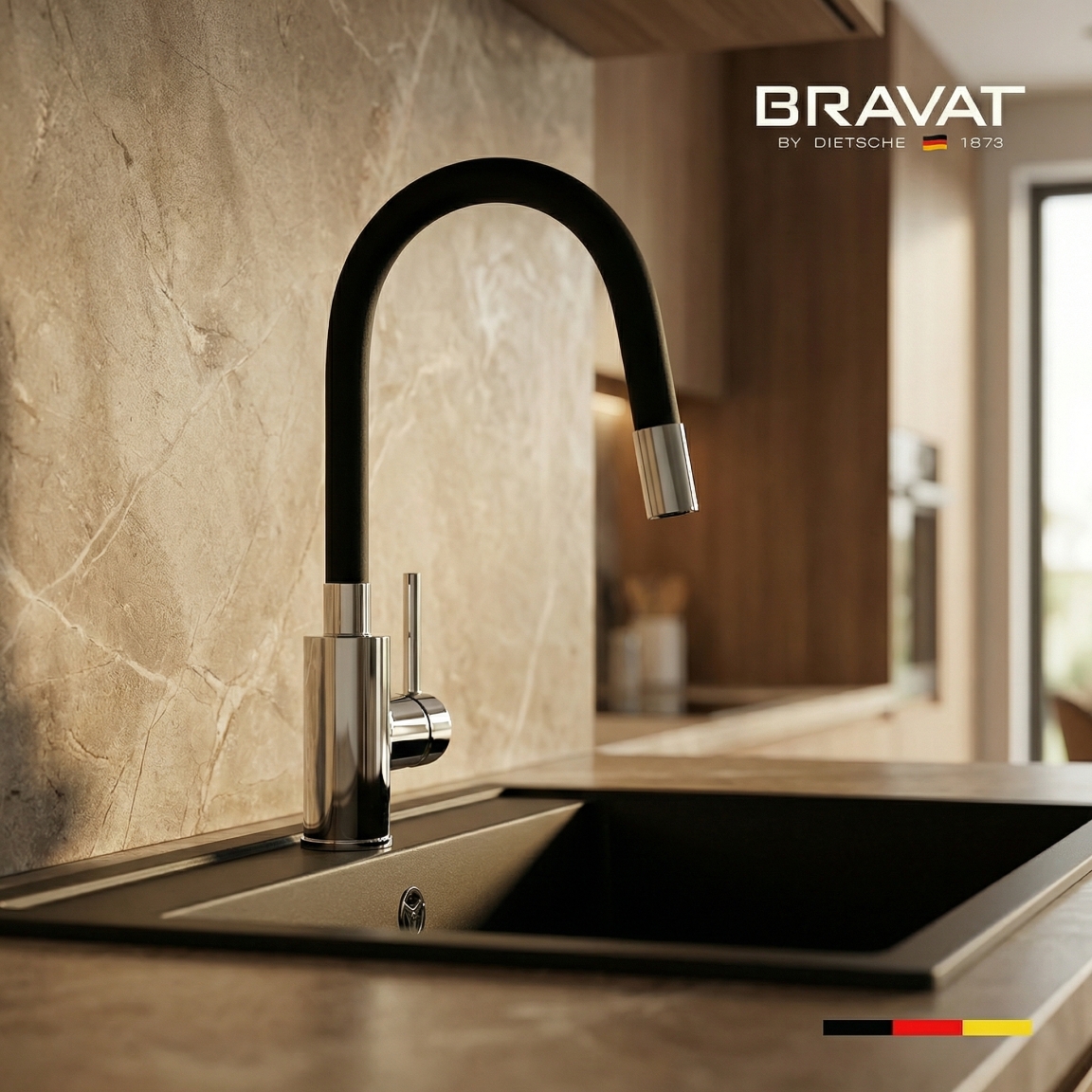 Смеситель для кухни с гибким изливом черный BRAVAT F7800931CP-SW