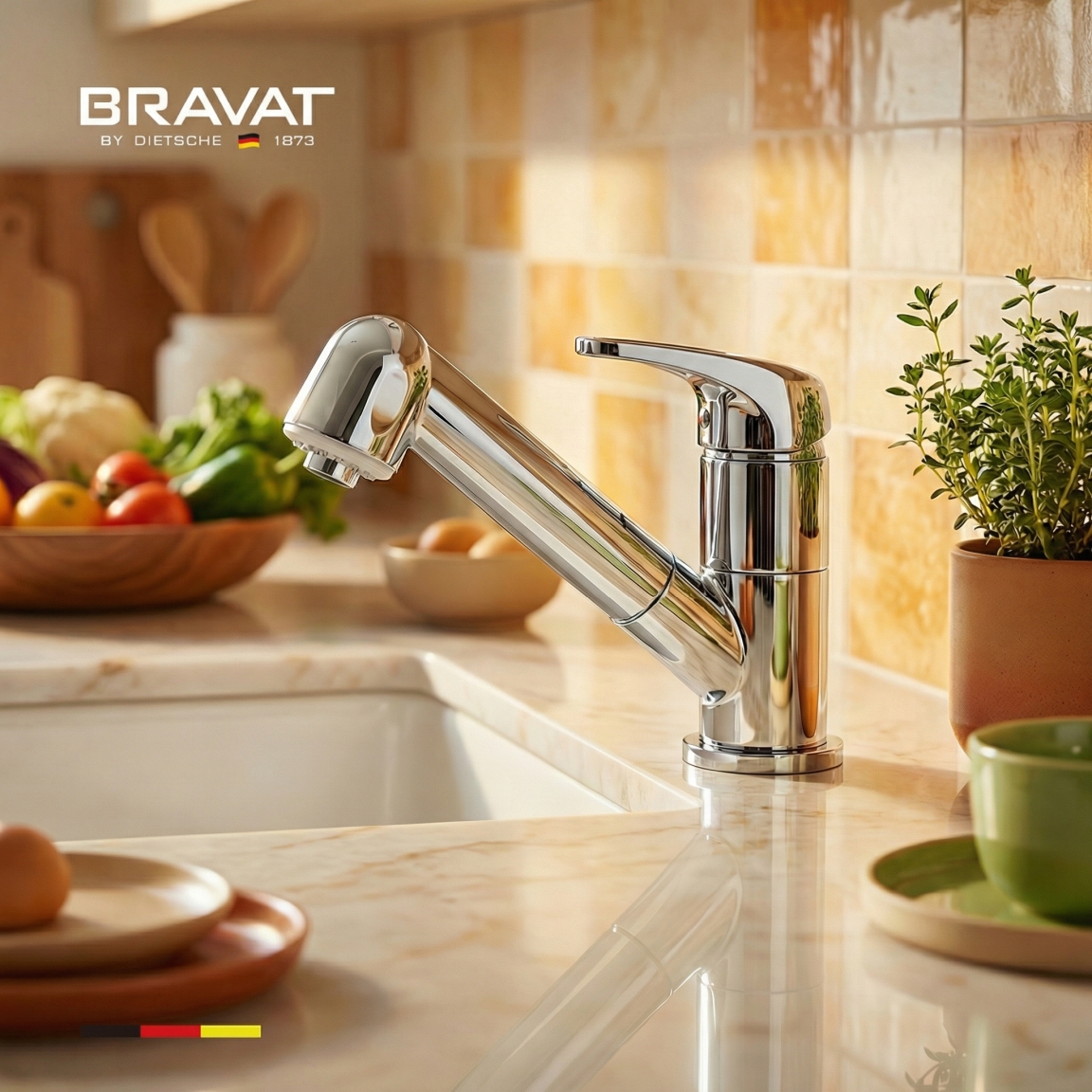 Смеситель для кухни с выдвижным изливом цвет хром BRAVAT F7802933CP-SW