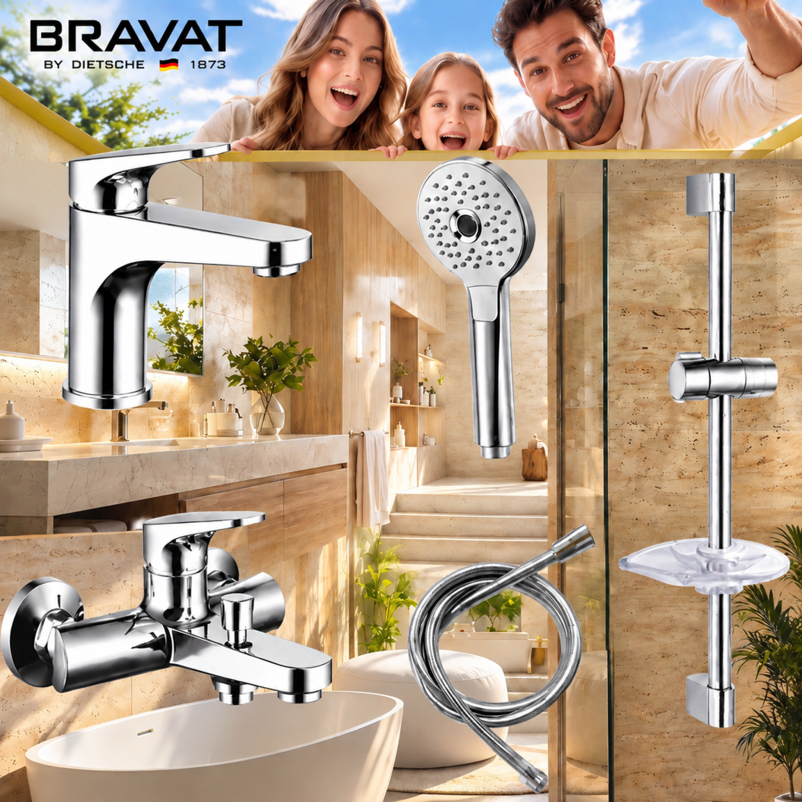 Комплект для ванной комнаты Bravat Fit 2 в 1